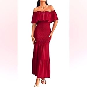 Maxi Pencil Dress Off Shoulder Ruffle Smocked Mermaid Bodyco